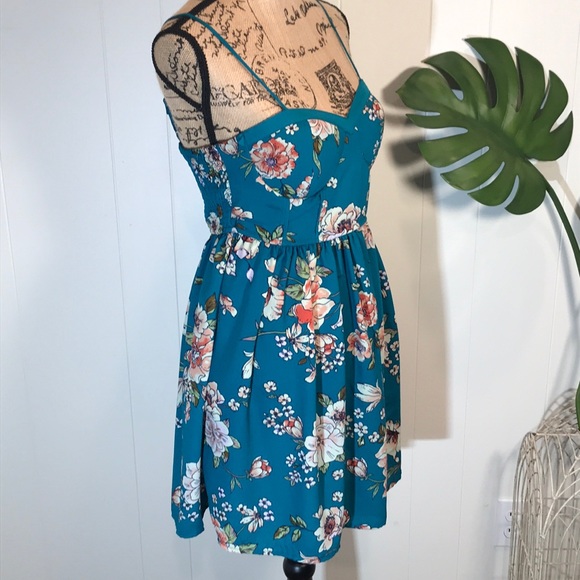Xhilaration- Fit/flare Teal Blue Floral Sundress🌺 - Picture 6 of 8